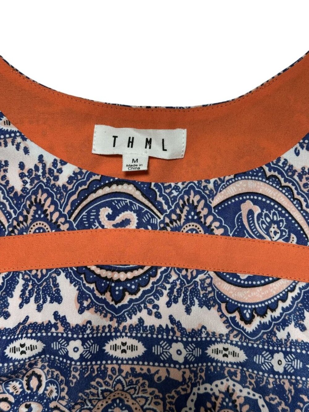 THML Women Medium Boho Paisley Tank Dress Blue Orange Sleeveless Swing Tunic - Picture 4 of 6